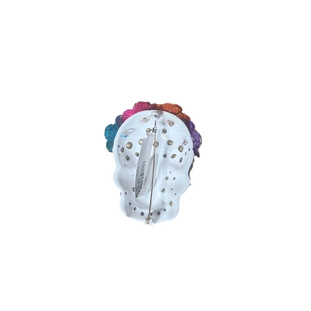 Betsey Johnson Rhinestone Sugar Skull Brooch Day of the Dead Floral  Pin NWT
